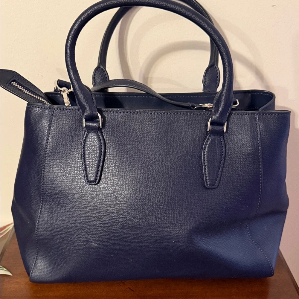 kate spade Navy Pebbled Leather Satchel with Gold Logo and Strap - Picture 2 of 6